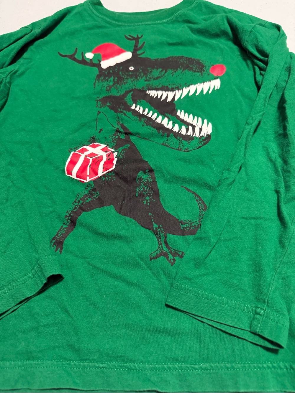 The Children's Place Green Long-Sleeve Dino Holiday Tee